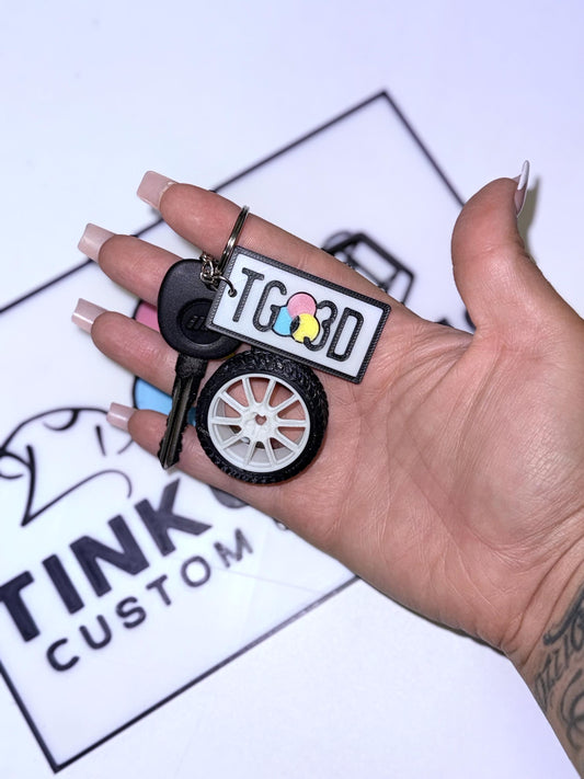 Custom License Plate Keychain w/ Tire - Custom keychain for Car Enthusiasts - Choose your Colors & Text