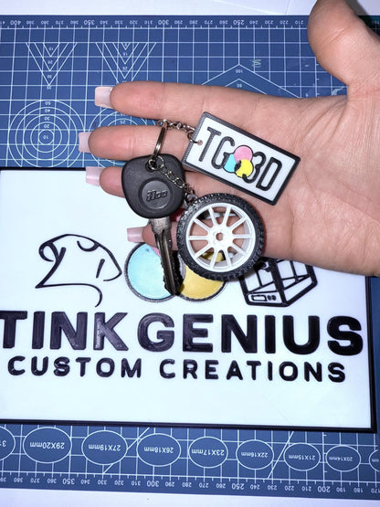 Custom License Plate Keychain w/ Tire - Custom keychain for Car Enthusiasts - Choose your Colors & Text
